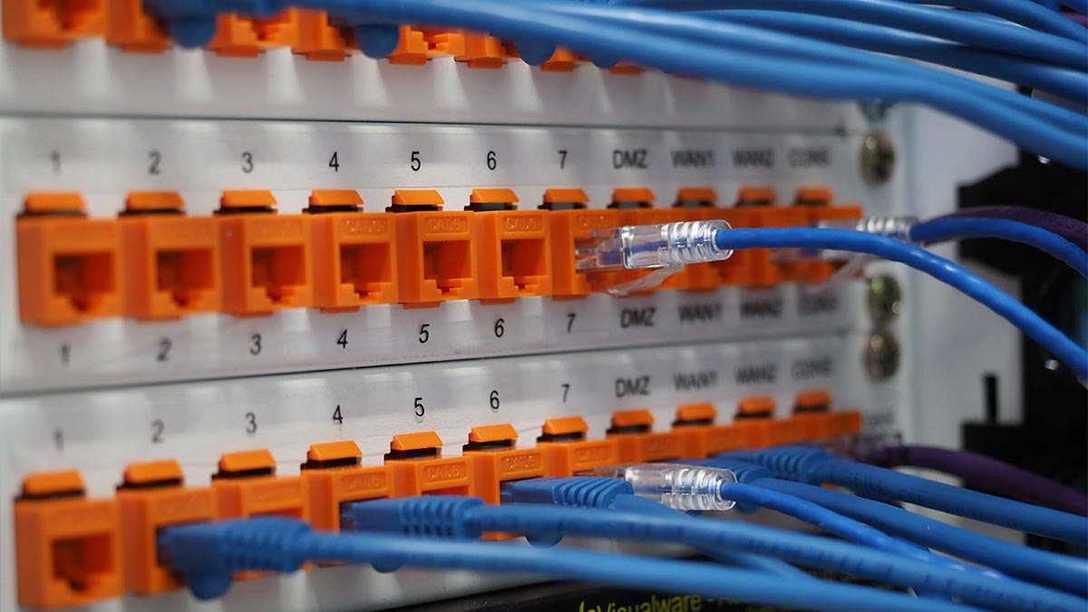 close up of a data center's internet connectivity