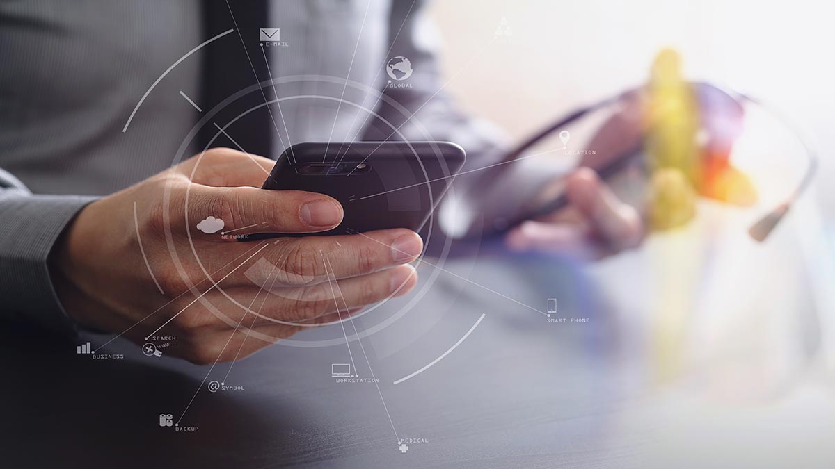 business man using VoIP on his phone
