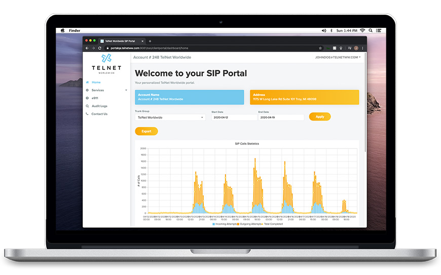 telnet worldwide sip portal