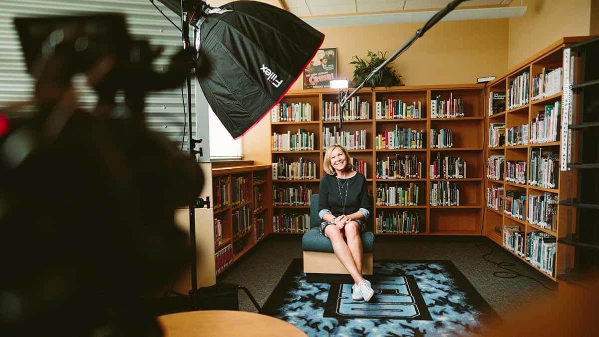 female interviewee getting ready to be interviewed for a video call