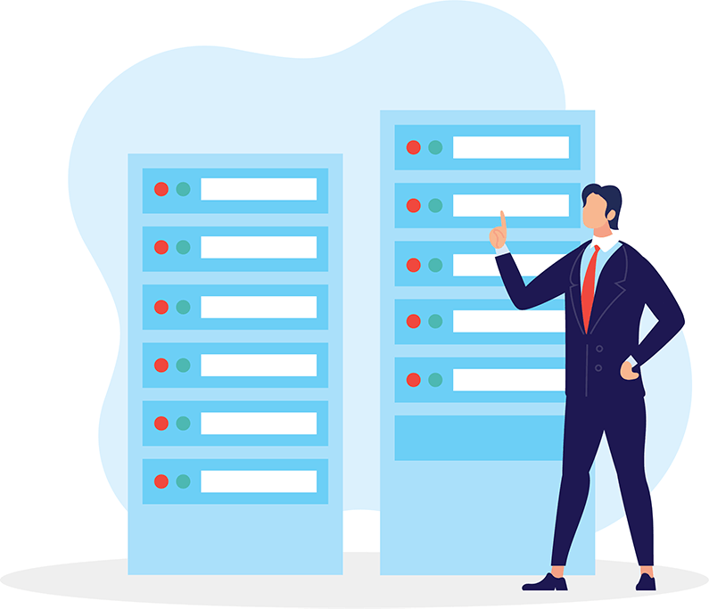 business man showing colocation servers