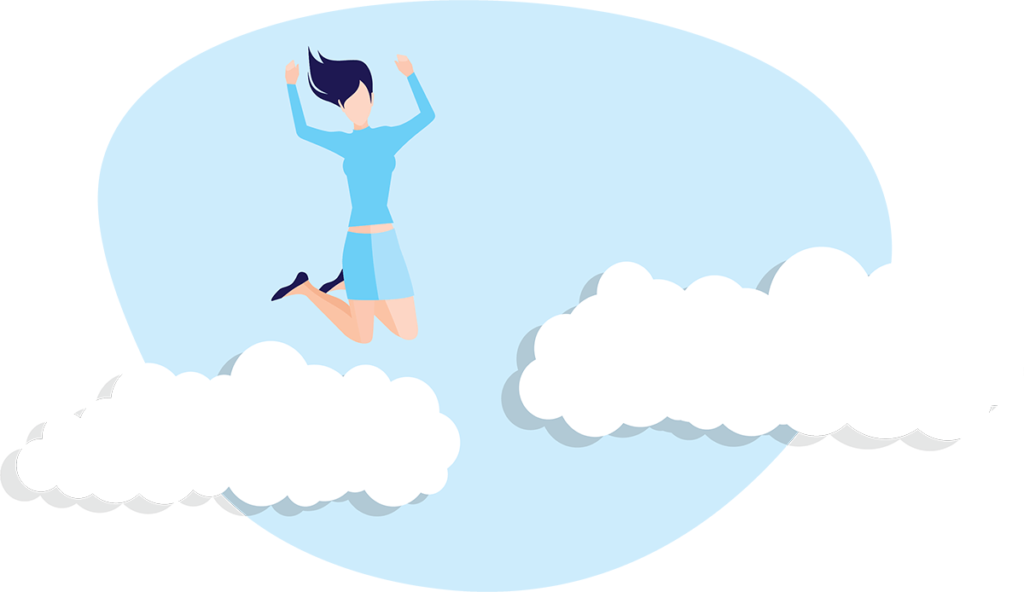 Woman hopping on the cloud