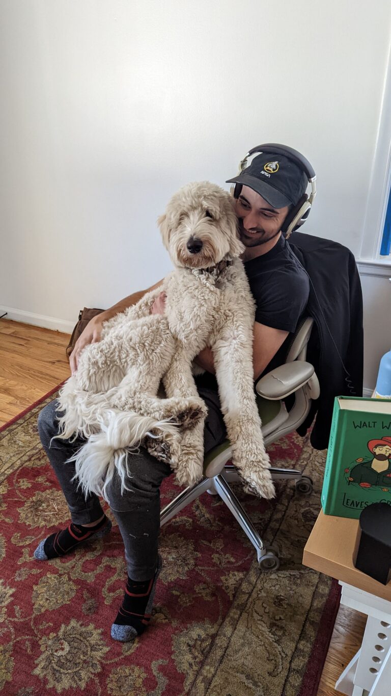 Connor Madek with his Golden Doodle, Sinclair