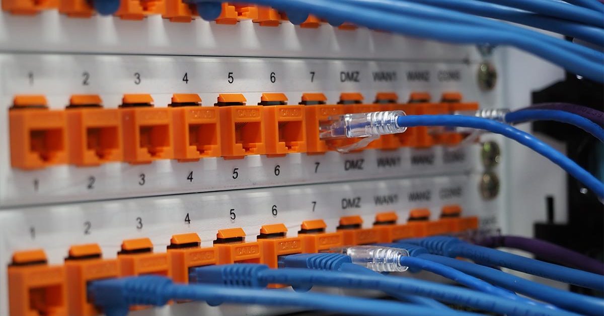 close up of a data center's internet connectivity